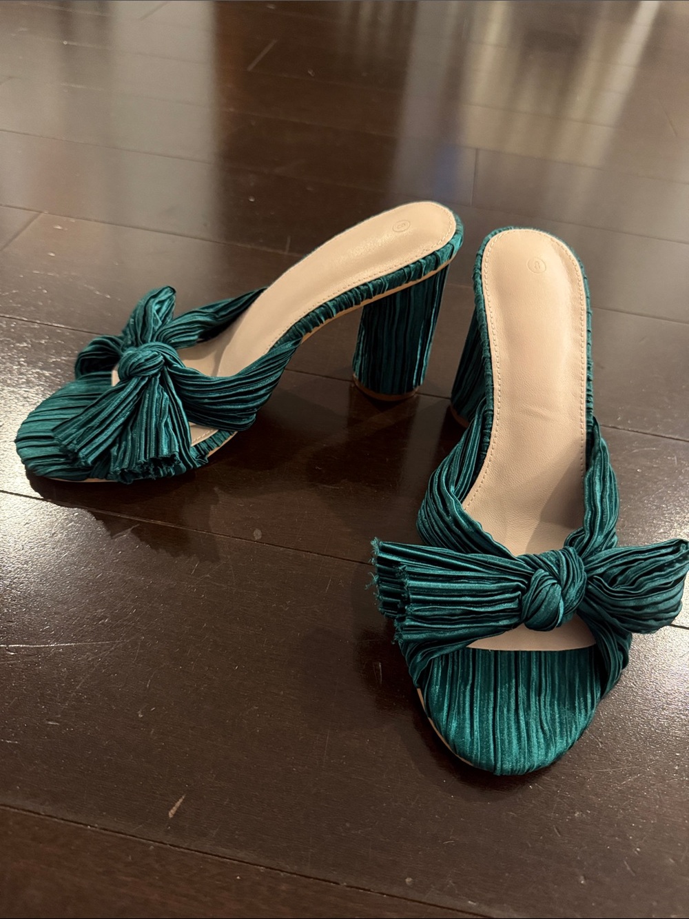 Amazon Evergreen Pleated Knot Block Heel Mules
